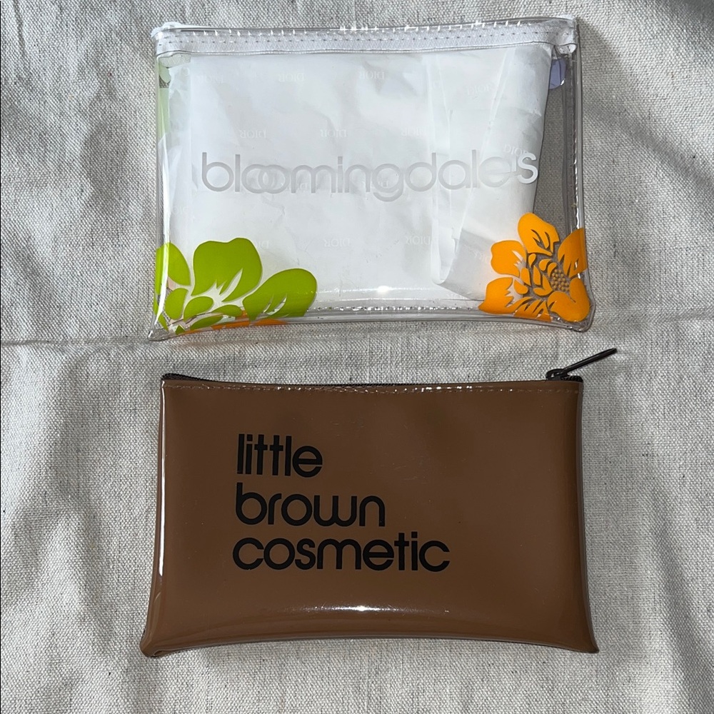 Bloomingdale's Brown and Clear Floral Travel Set Cosmetic Bags